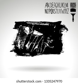 Black brush stroke and handwritten alphabet. Grunge vector abstract hand - painted element. Underline and border design.
