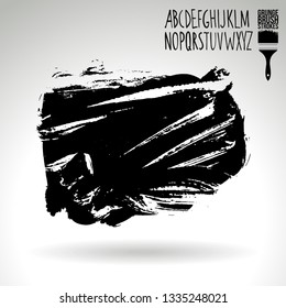 Black brush stroke and handwritten alphabet. Grunge vector abstract hand - painted element. Underline and border design.