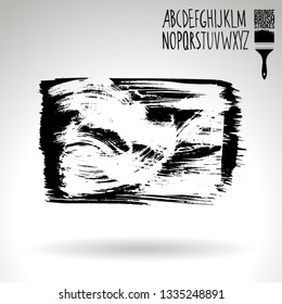 Black brush stroke and handwritten alphabet. Grunge vector abstract hand - painted element. Underline and border design.