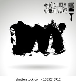 Black brush stroke and handwritten alphabet. Grunge vector abstract hand - painted element. Underline and border design.
