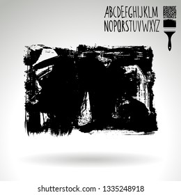 Black brush stroke and handwritten alphabet. Grunge vector abstract hand - painted element. Underline and border design.