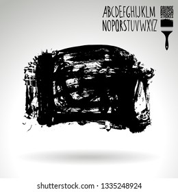 Black brush stroke and handwritten alphabet. Grunge vector abstract hand - painted element. Underline and border design.