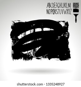 Black brush stroke and handwritten alphabet. Grunge vector abstract hand - painted element. Underline and border design.