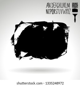 Black brush stroke and handwritten alphabet. Grunge vector abstract hand - painted element. Underline and border design.