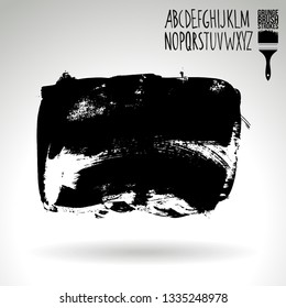 Black brush stroke and handwritten alphabet. Grunge vector abstract hand - painted element. Underline and border design.