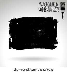 Black brush stroke and handwritten alphabet. Grunge vector abstract hand - painted element. Underline and border design.