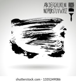 Black brush stroke and handwritten alphabet. Grunge vector abstract hand - painted element. Underline and border design.