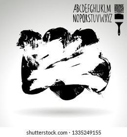 Black brush stroke and handwritten alphabet. Grunge vector abstract hand - painted element. Underline and border design.