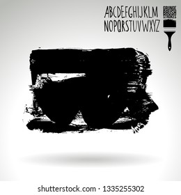 Black brush stroke and handwritten alphabet. Grunge vector abstract hand - painted element. Underline and border design.