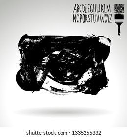Black brush stroke and handwritten alphabet. Grunge vector abstract hand - painted element. Underline and border design.