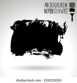 Black brush stroke and handwritten alphabet. Grunge vector abstract hand - painted element. Underline and border design.