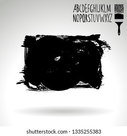 Black brush stroke and handwritten alphabet. Grunge vector abstract hand - painted element. Underline and border design.