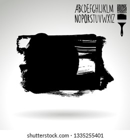 Black brush stroke and handwritten alphabet. Grunge vector abstract hand - painted element. Underline and border design.