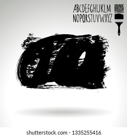 Black brush stroke and handwritten alphabet. Grunge vector abstract hand - painted element. Underline and border design.