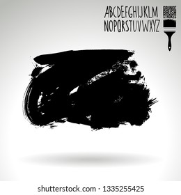 Black brush stroke and handwritten alphabet. Grunge vector abstract hand - painted element. Underline and border design.