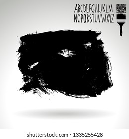 Black brush stroke and handwritten alphabet. Grunge vector abstract hand - painted element. Underline and border design.