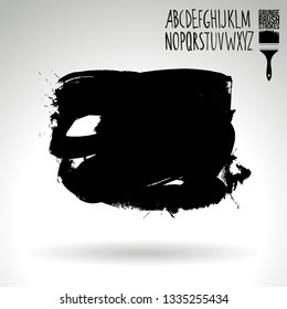 Black brush stroke and handwritten alphabet. Grunge vector abstract hand - painted element. Underline and border design.