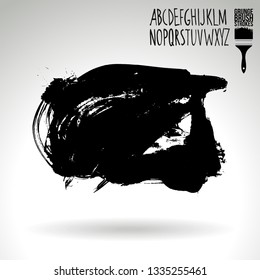 Black brush stroke and handwritten alphabet. Grunge vector abstract hand - painted element. Underline and border design.