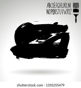 Black brush stroke and handwritten alphabet. Grunge vector abstract hand - painted element. Underline and border design.