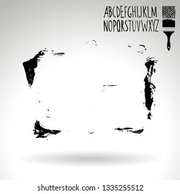 Black brush stroke and handwritten alphabet. Grunge vector abstract hand - painted element. Underline and border design.
