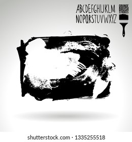 Black brush stroke and handwritten alphabet. Grunge vector abstract hand - painted element. Underline and border design.