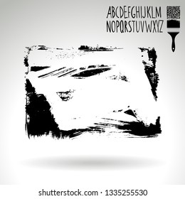 Black brush stroke and handwritten alphabet. Grunge vector abstract hand - painted element. Underline and border design.