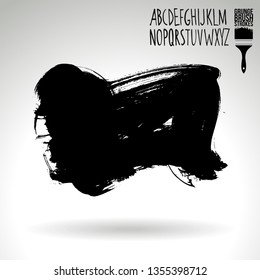 Black brush stroke and handwritten alphabet. Grunge vector abstract hand - painted element. Underline and border design.