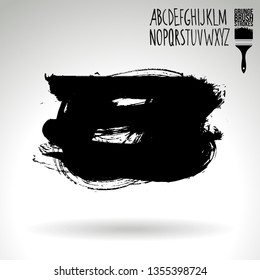 Black brush stroke and handwritten alphabet. Grunge vector abstract hand - painted element. Underline and border design.