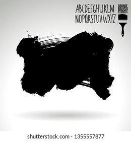 Black brush stroke and handwritten alphabet. Grunge vector abstract hand - painted element. Underline and border design.