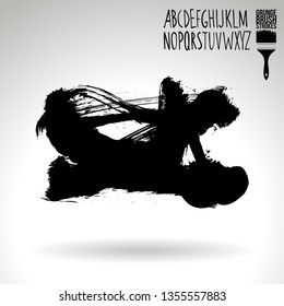 Black brush stroke and handwritten alphabet. Grunge vector abstract hand - painted element. Underline and border design.