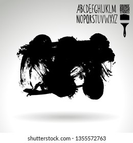 Black brush stroke and handwritten alphabet. Grunge vector abstract hand - painted element. Underline and border design.