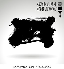 Black brush stroke and handwritten alphabet. Grunge vector abstract hand - painted element. Underline and border design.