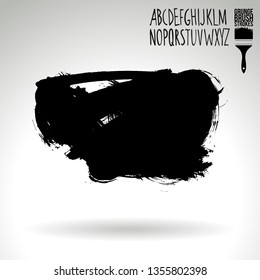 Black brush stroke and handwritten alphabet. Grunge vector abstract hand - painted element. Underline and border design.