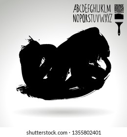 Black brush stroke and handwritten alphabet. Grunge vector abstract hand - painted element. Underline and border design.