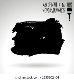 Black brush stroke and handwritten alphabet. Grunge vector abstract hand - painted element. Underline and border design.
