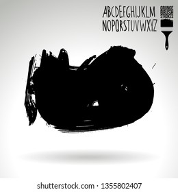 Black brush stroke and handwritten alphabet. Grunge vector abstract hand - painted element. Underline and border design.