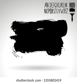 Black brush stroke and handwritten alphabet. Grunge vector abstract hand - painted element. Underline and border design.