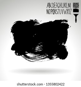 Black brush stroke and handwritten alphabet. Grunge vector abstract hand - painted element. Underline and border design.