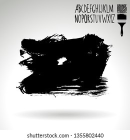 Black brush stroke and handwritten alphabet. Grunge vector abstract hand - painted element. Underline and border design.