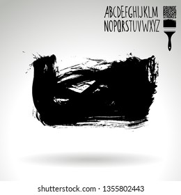 Black brush stroke and handwritten alphabet. Grunge vector abstract hand - painted element. Underline and border design.