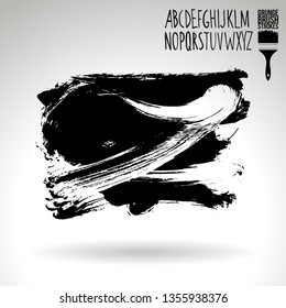 Black brush stroke and handwritten alphabet. Grunge vector abstract hand - painted element. Underline and border design.