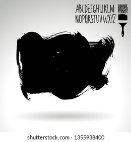 Black brush stroke and handwritten alphabet. Grunge vector abstract hand - painted element. Underline and border design.