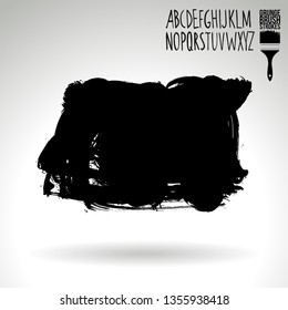 Black brush stroke and handwritten alphabet. Grunge vector abstract hand - painted element. Underline and border design.