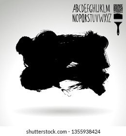 Black brush stroke and handwritten alphabet. Grunge vector abstract hand - painted element. Underline and border design.