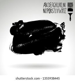 Black brush stroke and handwritten alphabet. Grunge vector abstract hand - painted element. Underline and border design.