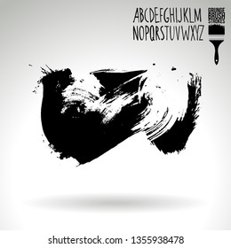 Black brush stroke and handwritten alphabet. Grunge vector abstract hand - painted element. Underline and border design.