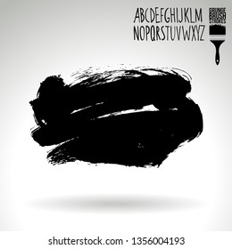 Black brush stroke and handwritten alphabet. Grunge vector abstract hand - painted element. Underline and border design.