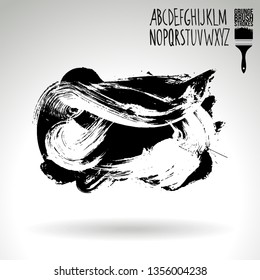 Black brush stroke and handwritten alphabet. Grunge vector abstract hand - painted element. Underline and border design.