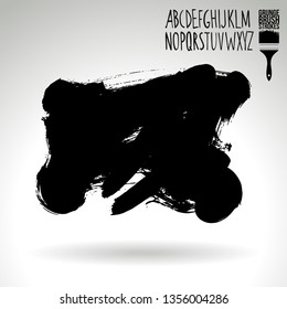 Black brush stroke and handwritten alphabet. Grunge vector abstract hand - painted element. Underline and border design.