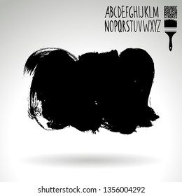 Black brush stroke and handwritten alphabet. Grunge vector abstract hand - painted element. Underline and border design.